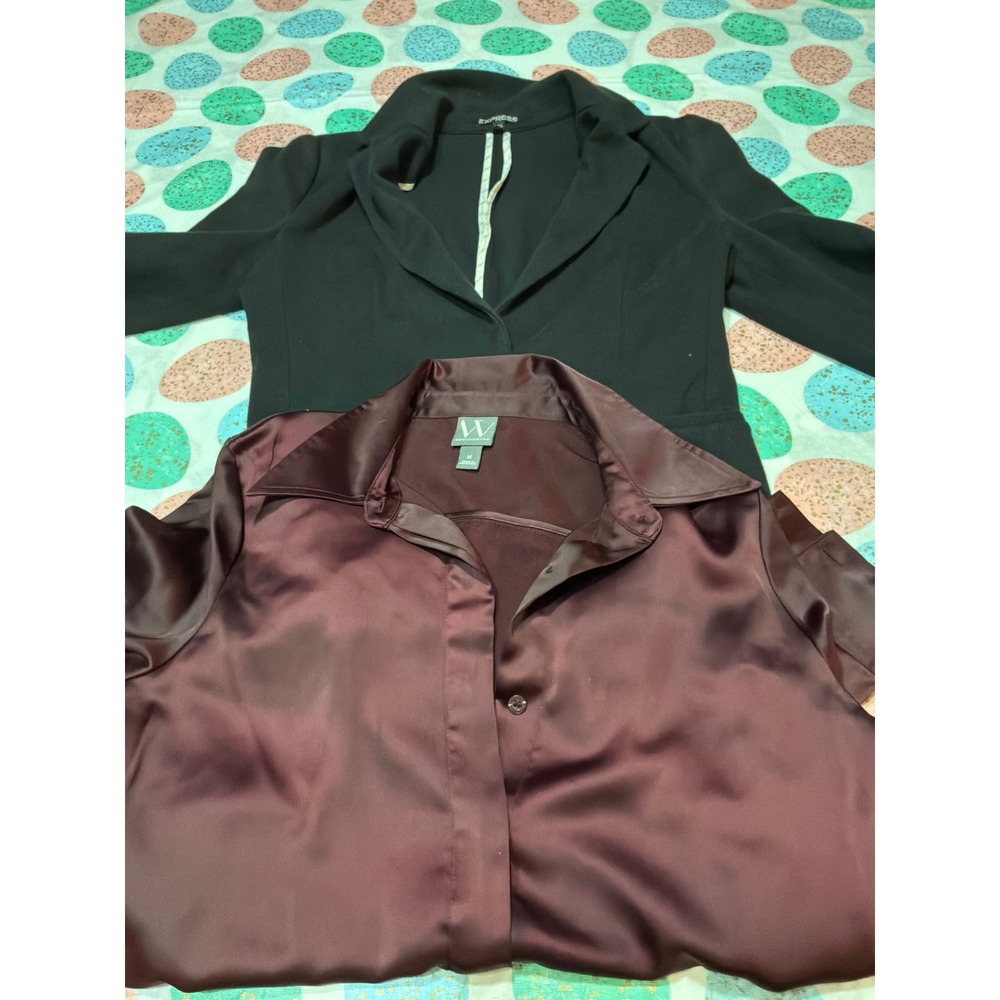 Express Black Blazer & Worthington Burgundy Satin Blouse Bundle‎ Women Size XS M